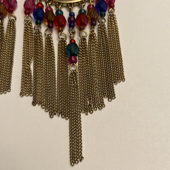 Large Multi Tier Chain Tassel Colorful Bead Boho Earrings - Picture 9 of 13